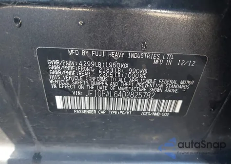 2013 Subaru Impreza 2.0I Sport Premium z USA, uszkodzony, nr VIN JF1GPAL64D2825782